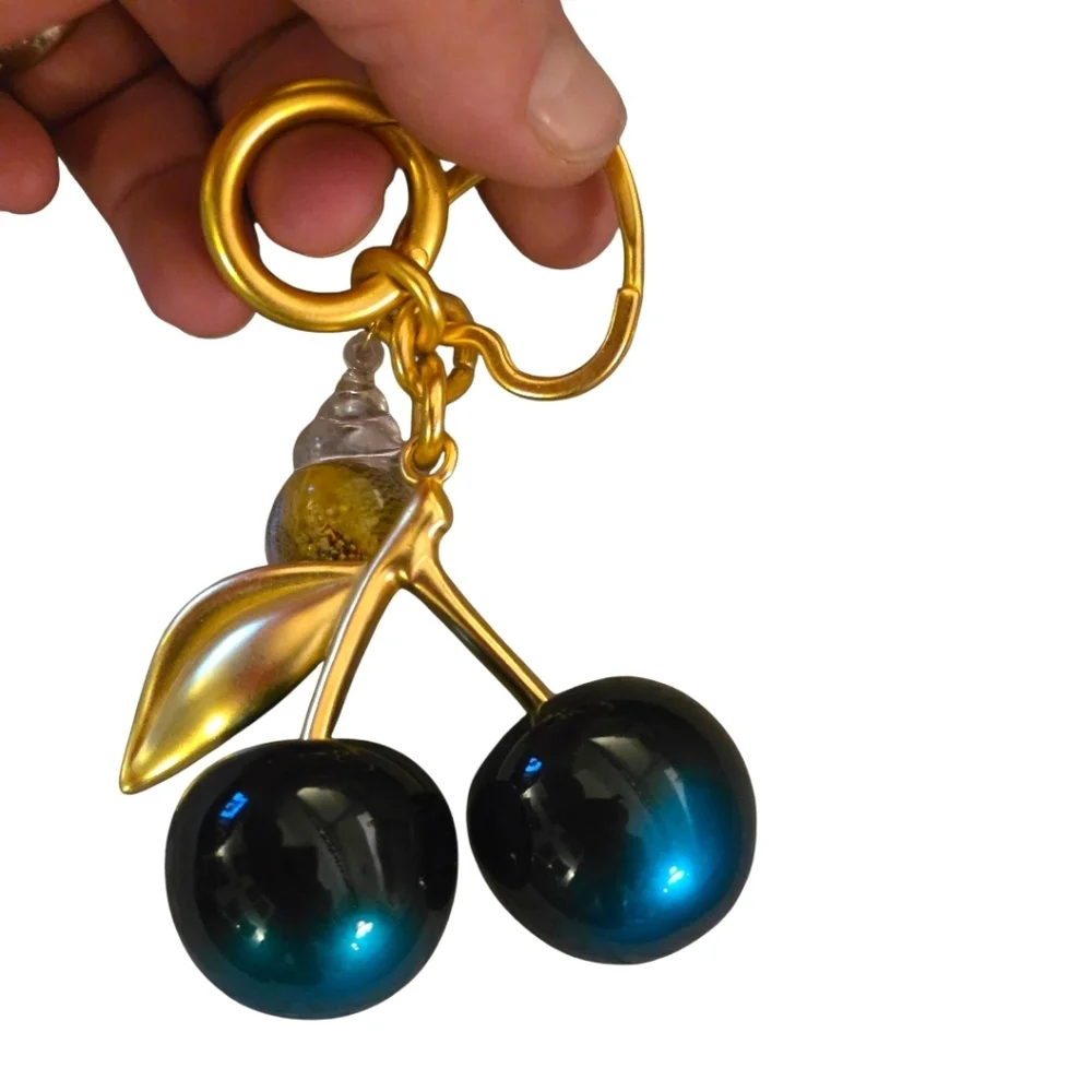 Turquoise and Black Ombre Large Cherry Purse Charm